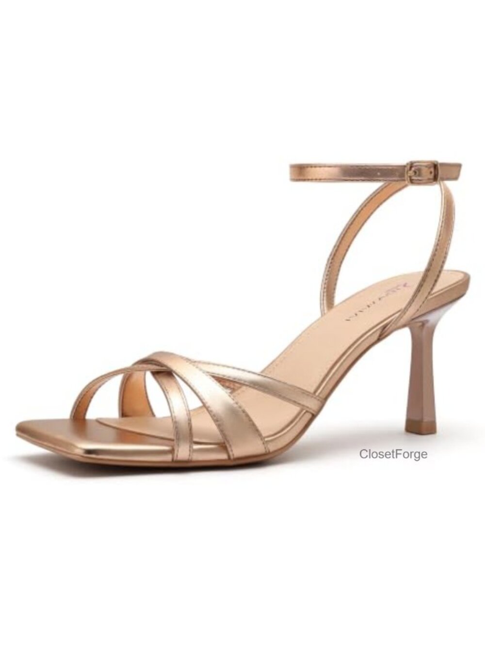 Faux Leather Heeled Sandals Square Open Toe Strappy Heels Wedding Party
